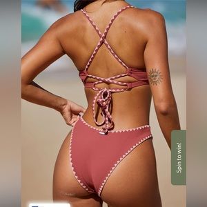 Scoop tie back top / high waisted bottom - Brick Red - Size M